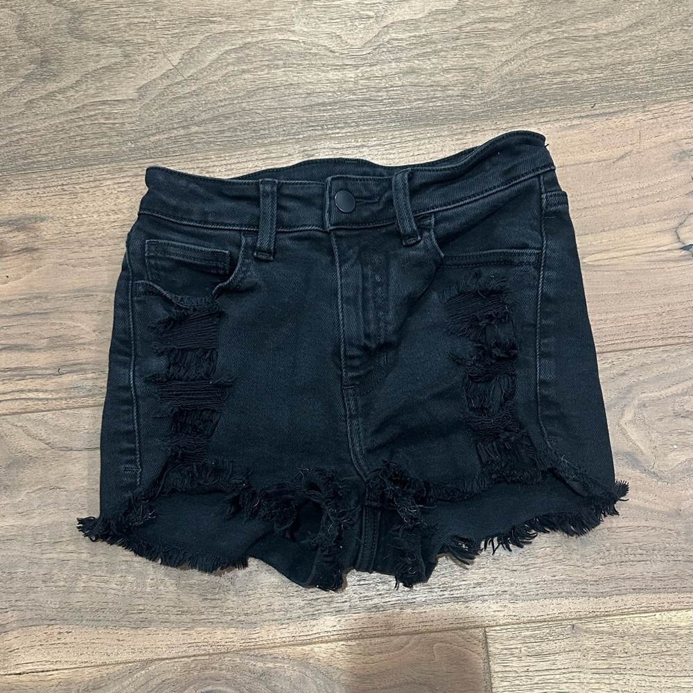 Windsor Black Jean Shorts with Distressed Frayed Hem